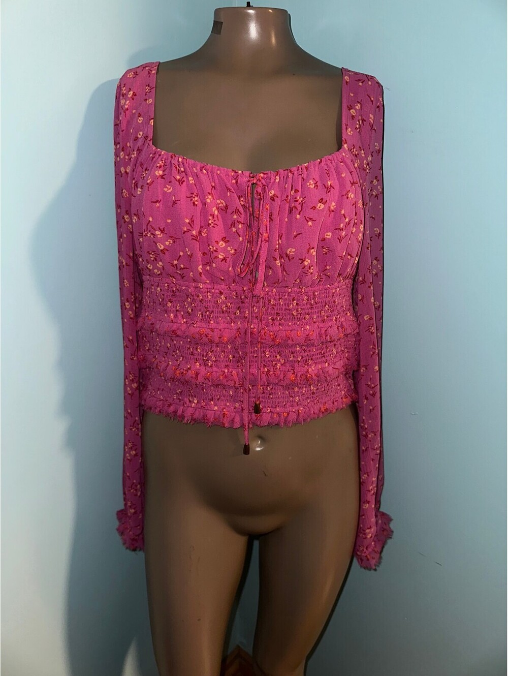 Free People Pink Boho Crop Top Y2K Festival Coquette M